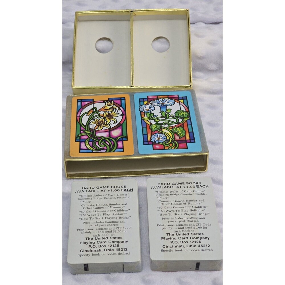 Vintage Congress Playing Cards Stained Glass Windows  Cel-U-Tone New In Box Seal - Picture 4 of 9